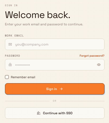 The Bulk sign-in screen showing the Work email and Password fields, the Remember email checkbox, and the Sign in button.