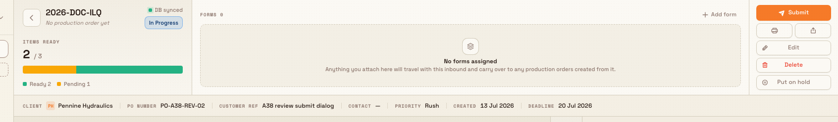 Inbound document detail page header with the Edit button highlighted in the action bar.