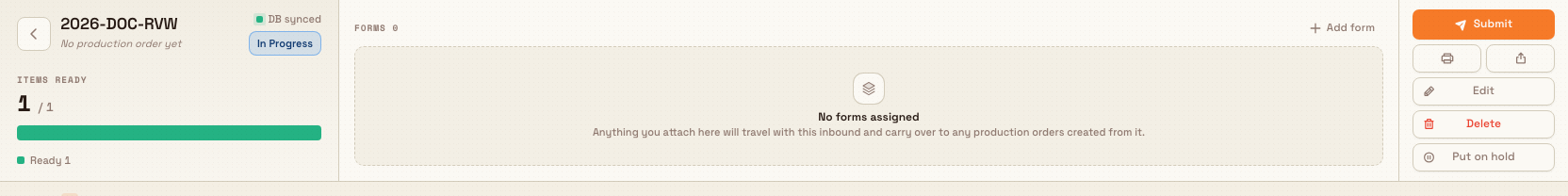 An inbound document header with action buttons, including a highlighted Put on hold button.