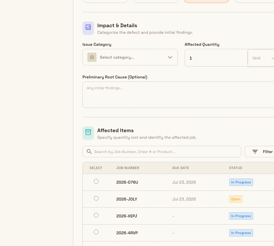 Step three of the wizard showing an evidence upload area with one file, an Assigned Inspector/Team selector, a filled preview card, and a Submit and Create Issue button.