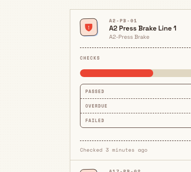 A single Blocked asset card with a partly filled checks bar and an overdue count highlighted in red.